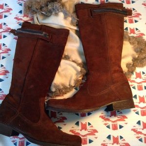 U Roads Eco-Friendly Cognac Suede Knee Boots